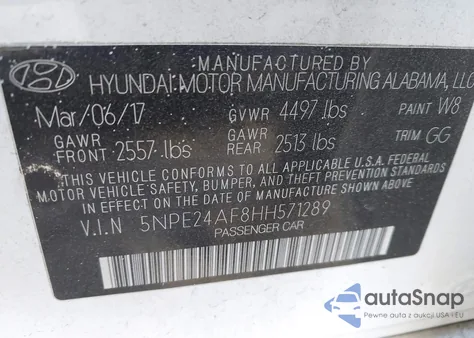 2017 Hyundai Sonata Se from USA, damaged, VIN 5NPE24AF8HH571289